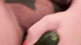 Cucumber dildo in Shower