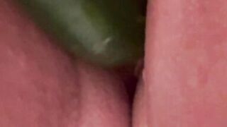 Cucumber dildo in Shower