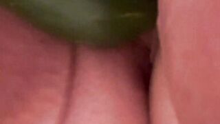 Cucumber dildo in Shower