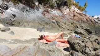 He pulls out his big cock in front of this stranger. How will she react? It is really risky!