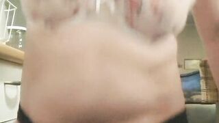 slut mom cooking with toy stuck in her hole