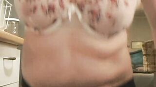 slut mom cooking with toy stuck in her hole