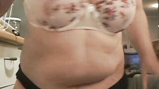 slut mom cooking with toy stuck in her hole