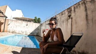 Naughty mom with huge ass taking a shower naked in the backyard (caught by neighbor)