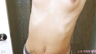 Gorgeous brunette took a shower