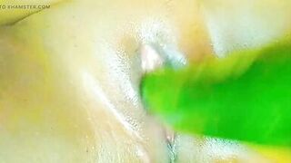 Big oiled tight pussy pleasure and enjoyment with cucumber