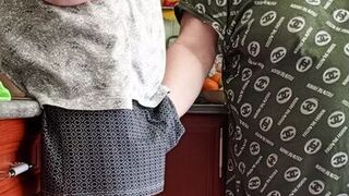 sperm flows powerfully from the penis after his mother-in-law jerked him off