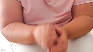 MILF handjob with cum spray on my blouse