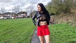 Public nudity with no panties so you can see my pussy and peeing