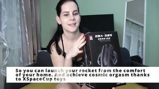 Anna unbox a male masturbator from XSpaceCup and milks her husband's dick while he kisses her feet