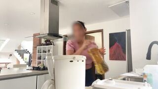 delicious maid MILF with huge saggy tits lets her boss play with her nibs