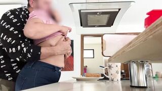 delicious maid MILF with huge saggy tits lets her boss play with her nibs