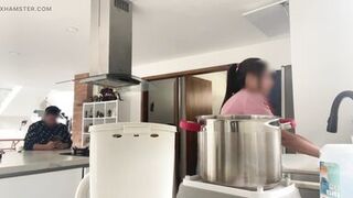 delicious maid MILF with huge saggy tits lets her boss play with her nibs - 9 image