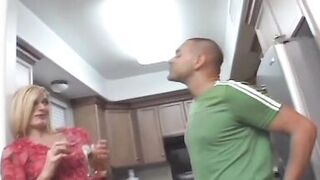 A superb blonde MILF got her face covered with warm cum