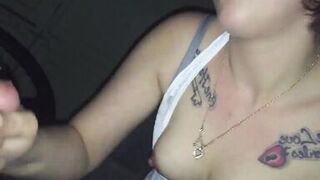 amateur blonde milf sucking big cock in car