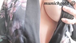 POV sexy milf Munichgold with a hairy pussy mastrobates for you and oils her big tits and jerks off with me - 2 image