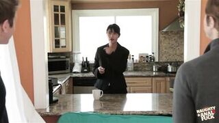 The Two Rowdy Neighbors Give the Brunette Slut an Anal Pounding That She Desperately Craved