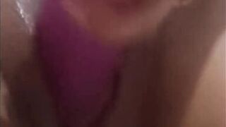 Whore stepmom masturbates her clit with her fingers and puts a dildo in her pussy