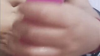 Whore stepmom masturbates her clit with her fingers and puts a dildo in her pussy