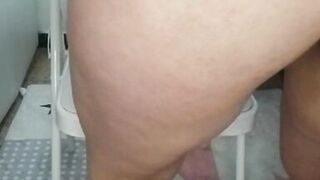 Blue-eyed blonde milf with tremendous ass riding on top of a chair