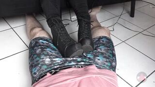 Resting her Boots on my cock and balls