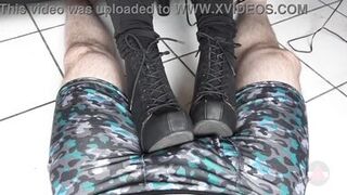 Resting her Boots on my cock and balls