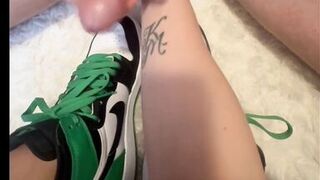 Slutty Milf rubs balls and begs for cum on her shoes