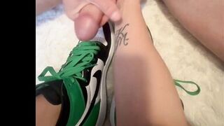 Slutty Milf rubs balls and begs for cum on her shoes