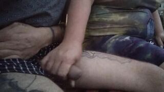 mother-in-law jerks off my dick in the yard until I cum