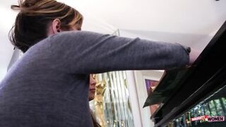 After playing some music, this brunette begs her lesbian piano teacher to fuck her raw