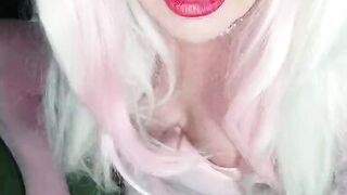 Pink trans puffy nipples cum