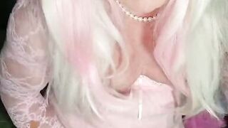 Pink trans puffy nipples cum