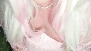 Pink trans puffy nipples cum