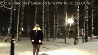 New Year's Eve night walk in nylon tights without a skirt