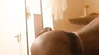 Sexy ebony milf gets cum on ass after riding bbc