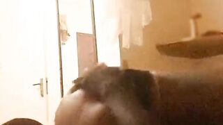 Sexy ebony milf gets cum on ass after riding bbc