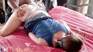 1857 - Clothed Blue Jeans Denim Dress & Satin Panties, French Slut, Lingerie, Fuck, Doggystyle