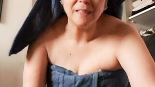 My husband's son waits for his gift in my bedroom