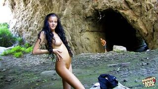 This cave is the brunettes favorite place for having an arousing outdoor anal sex - 1 image