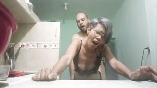 my stepmother cooking for dad and I fuck her with my big cock, what a delight