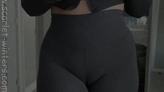 Busty Teacher in leggings strips and teases her student's dad online