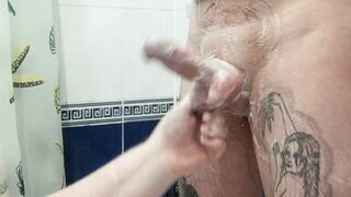 bitch jerks off my dick in the bathroom until I cum