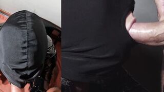 I suck his cock and he comes on my head on the hood