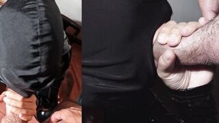 I suck his cock and he comes on my head on the hood