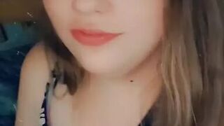 Gorgeous chubby girl tit flash and smile - 1 image