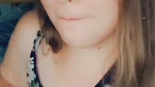 Gorgeous chubby girl tit flash and smile