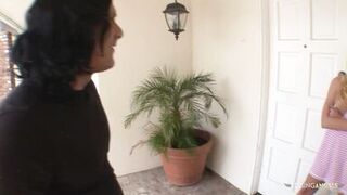 Housewife lets two guys inside of her home to fuck her in hardcore fashion