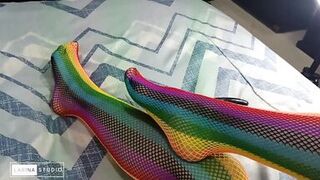 Foot Fetish with Sexy Colored Stockings - 4 image