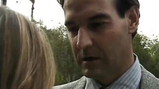 Big dick between the lips of perfect MILF perky brunette with great breasts