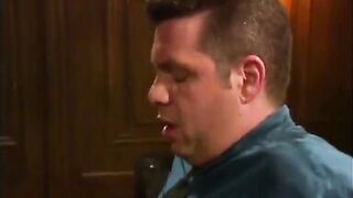 Big dick between the lips of perfect MILF perky brunette with great breasts